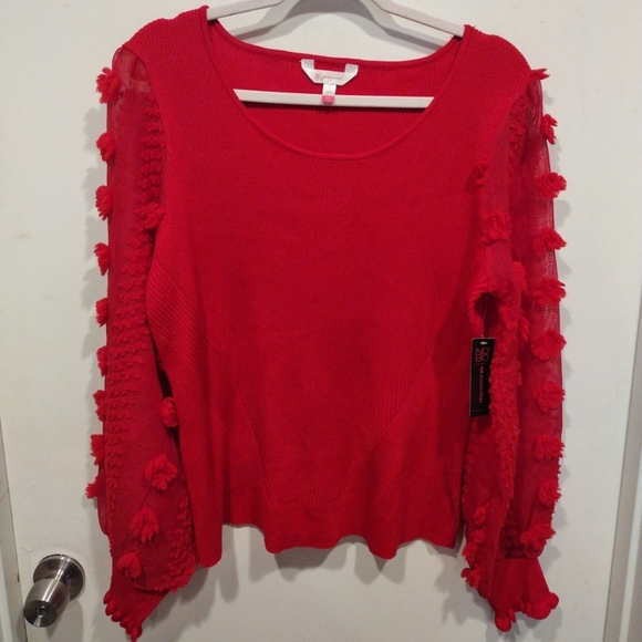NWT No Boundaries Junior Girl's Red Puff Sleeve Sweater Top Sz XXXL (21) Holiday - Picture 1 of 7